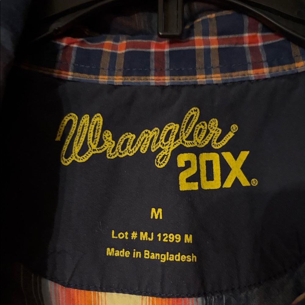 Wrangler Navy and Orange Plaid Shirt - Picture 2 of 10